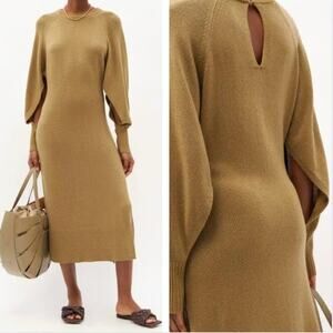 ALTUZARRA Cotton Cashmere Chamomile Slit-Sleeve Knitted Midi Sweater Dress sz M